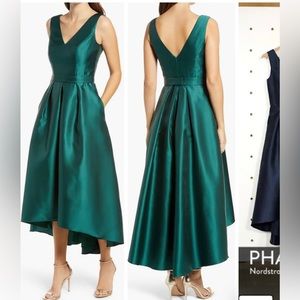 Gorgeous Hunter Green Satin High/Low Gown